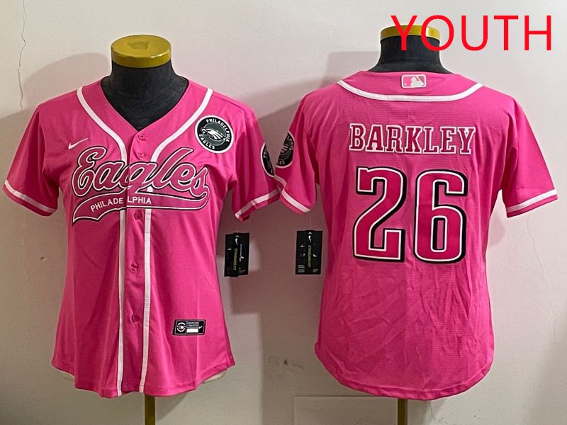 Youth Philadelphia Eagles #26 Barkley Pink Jointly Name 2025 Nike Limited NFL Jersey style 1